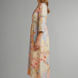 Maxikleid für Damen mit V-Ausschnitt und Patchwork-Druck