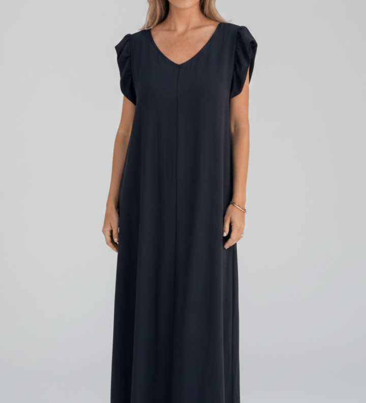 Maxikleid für Damen mit V-Ausschnitt und gemusterter Oberfläche