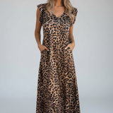 Maxikleid für Damen mit V-Ausschnitt und gemusterter Oberfläche