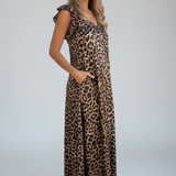 Maxikleid für Damen mit V-Ausschnitt und gemusterter Oberfläche