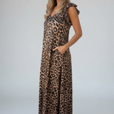 Maxikleid für Damen mit V-Ausschnitt und gemusterter Oberfläche