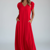 Maxikleid für Damen mit V-Ausschnitt und gemusterter Oberfläche
