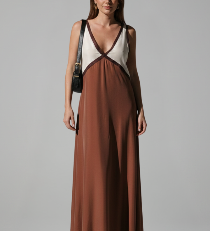 Maxikleid für Damen mit V-Ausschnitt und ärmellosem Schnitt