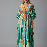 Maxikleid für Damen mit V-Ausschnitt und Bindegürtel