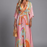 Maxikleid für Damen mit V-Ausschnitt und Bindegürtel