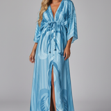 Maxikleid für Damen mit V-Ausschnitt und Bindegürtel