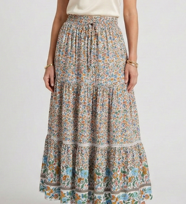 Maxi-Rock für Damen mit elastischem Bund und Blumenmuster