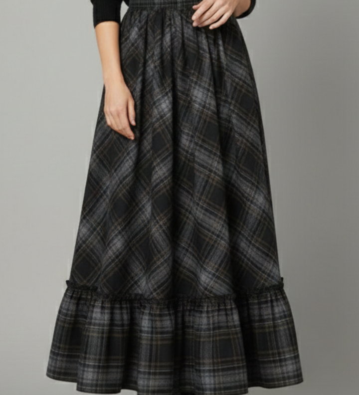 Maxikleid für Damen mit hoher Taille und Karomuster