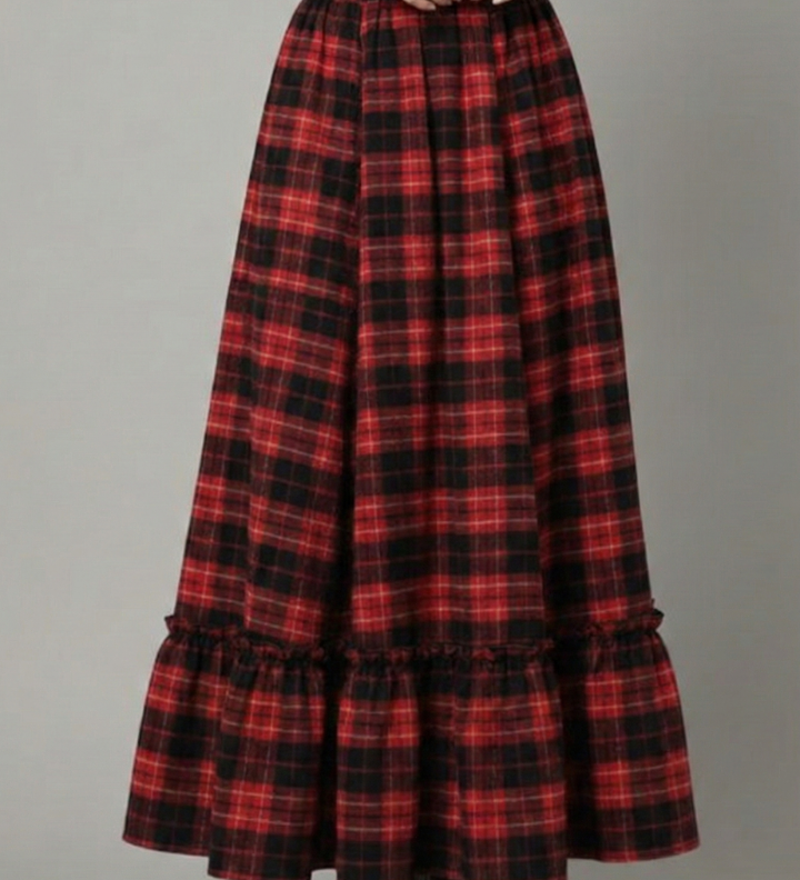Maxikleid für Damen mit hoher Taille und Karomuster