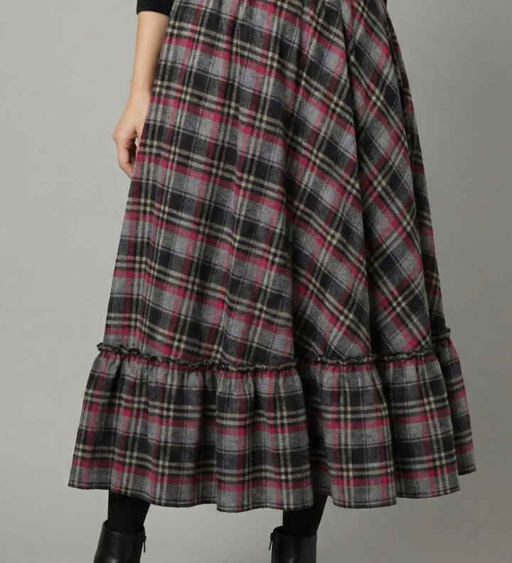 Maxikleid für Damen mit hoher Taille und Karomuster