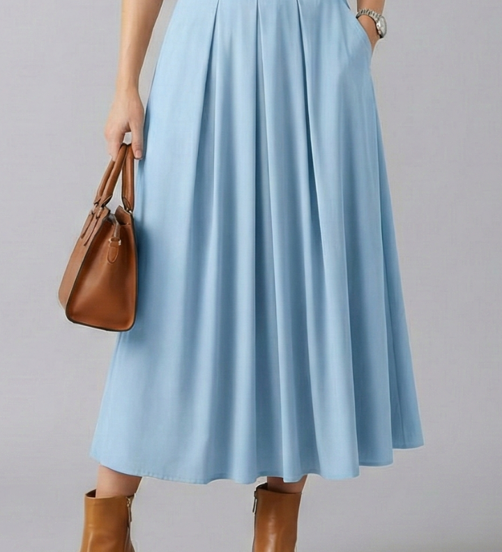 Maxikleid für Damen mit hohem Bund und Faltenfront