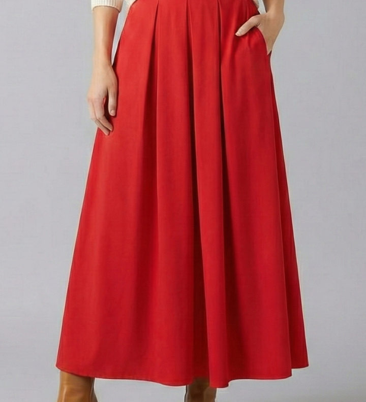 Maxikleid für Damen mit hohem Bund und Faltenfront