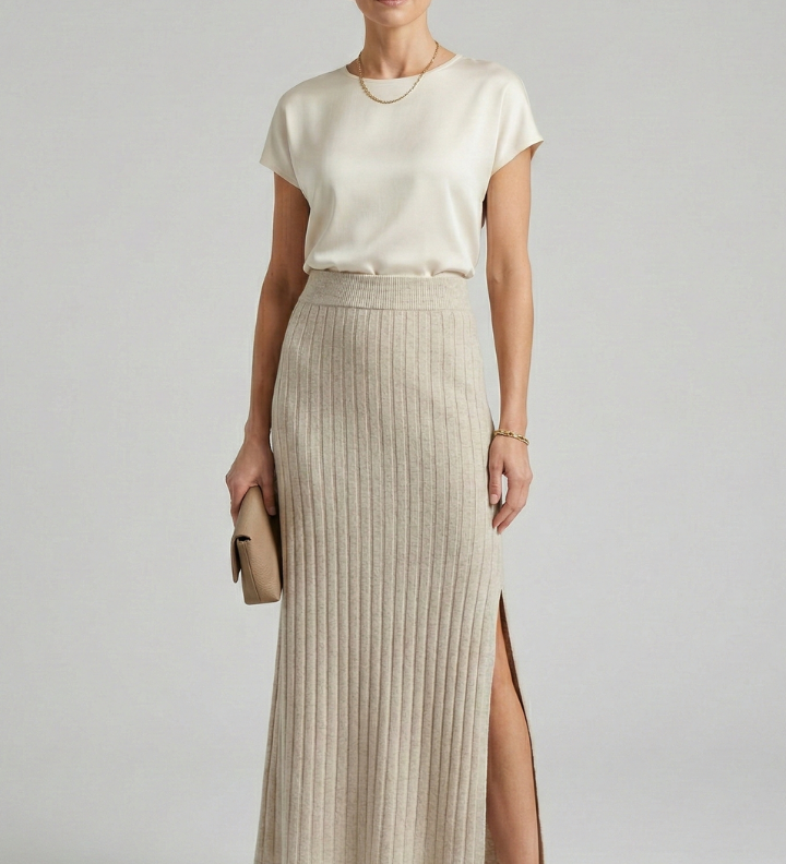 Maxikleid für Damen mit Hohem Bund und Seitenschlitz