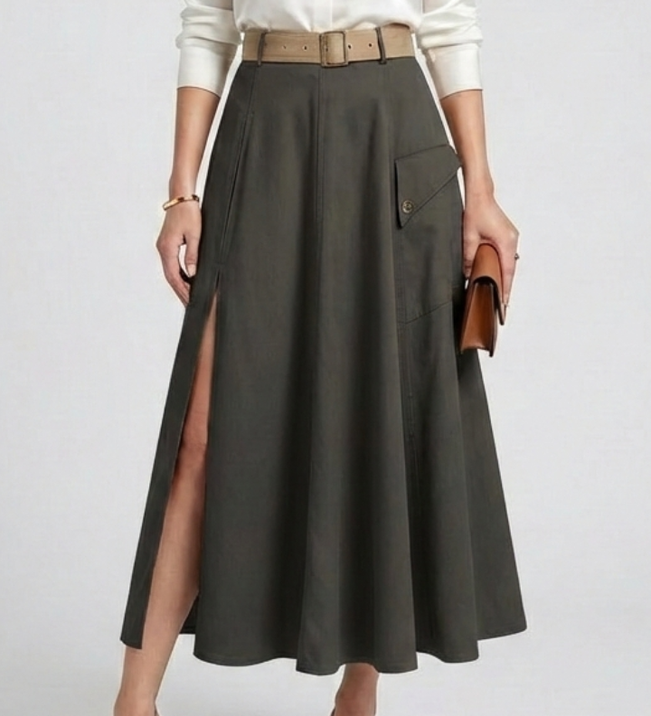 Maxi-Rock für Damen mit Seitentaschen und hohem Schlitz