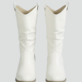 Damen Stiefel bis zur Wade mit Zuglaschen und Blockabsatz