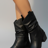 Damen Stiefel bis zur Wade mit Zuglaschen und Blockabsatz