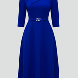 Damen Midi-Kleid mit asymmetrischem Ausschnitt und Gürtel