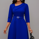 Damen Midi-Kleid mit asymmetrischem Ausschnitt und Gürtel