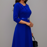 Damen Midi-Kleid mit asymmetrischem Ausschnitt und Gürtel