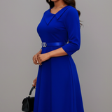 Damen Midi-Kleid mit asymmetrischem Ausschnitt und Gürtel
