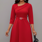 Damen Midi-Kleid mit asymmetrischem Ausschnitt und Gürtel