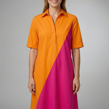 Damen Midi-Kleid mit Kragen und kurzen Ärmeln