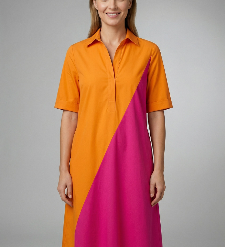 Damen Midi-Kleid mit Kragen und kurzen Ärmeln