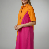 Damen Midi-Kleid mit Kragen und kurzen Ärmeln
