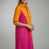 Damen Midi-Kleid mit Kragen und kurzen Ärmeln
