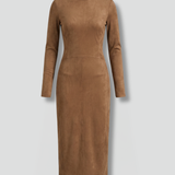 Damen Midi-Kleid mit hohem Kragen und langen Ärmeln
