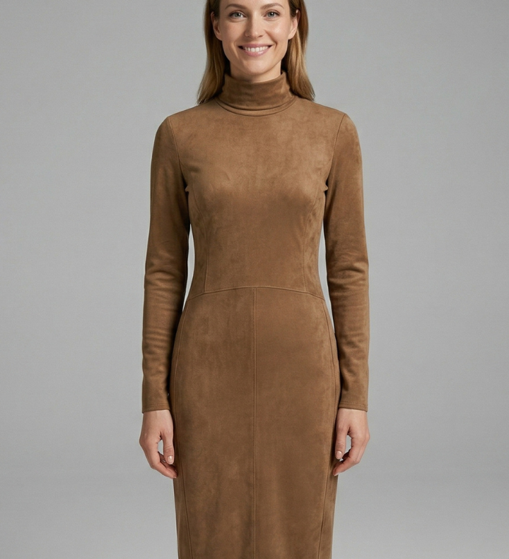 Damen Midi-Kleid mit hohem Hals und langen Ärmeln