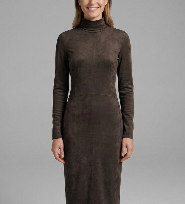 Damen Midi-Kleid mit hohem Hals und langen Ärmeln