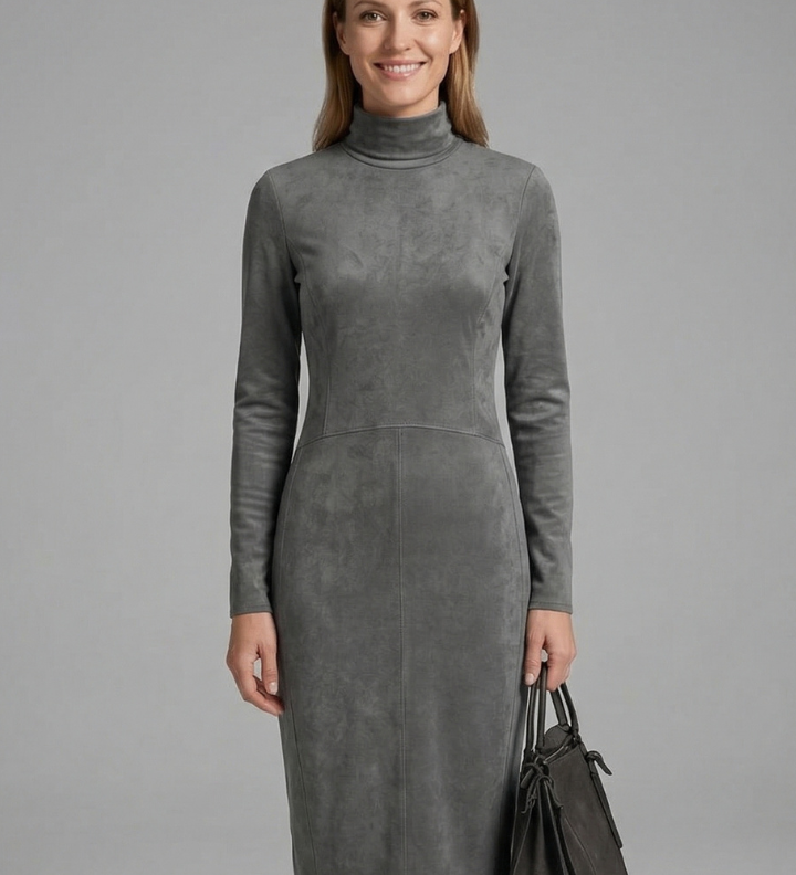 Damen Midi-Kleid mit hohem Hals und langen Ärmeln