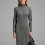 Damen Midi-Kleid mit hohem Kragen und langen Ärmeln