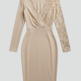 Damen Midi-Kleid mit Spitzenärmeln und V-Ausschnitt