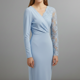 Damen Midi-Kleid mit Spitzenärmeln und V-Ausschnitt