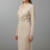 Damen Midi-Kleid mit Spitzenärmeln und V-Ausschnitt