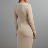 Damen Midi-Kleid mit Spitzenärmeln und V-Ausschnitt