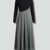 Damen Midi Kleid mit langen Ärmeln und zweifarbigem Design