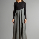Damen Midi-Kleid mit langen Ärmeln und zweifarbiger Gestaltung