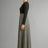 Damen Midi Kleid mit langen Ärmeln und zweifarbigem Design
