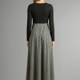 Damen Midi Kleid mit langen Ärmeln und zweifarbigem Design