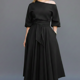 Damen Midi-Kleid mit schulterfreiem Ausschnitt und Laternenärmeln