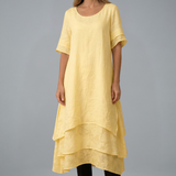 Damen Midi-Kleid mit offenem Ausschnitt und fließendem Rock