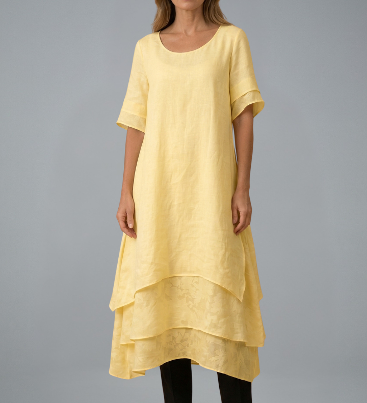 Damen Midi-Kleid mit offenem Ausschnitt und fließendem Rock