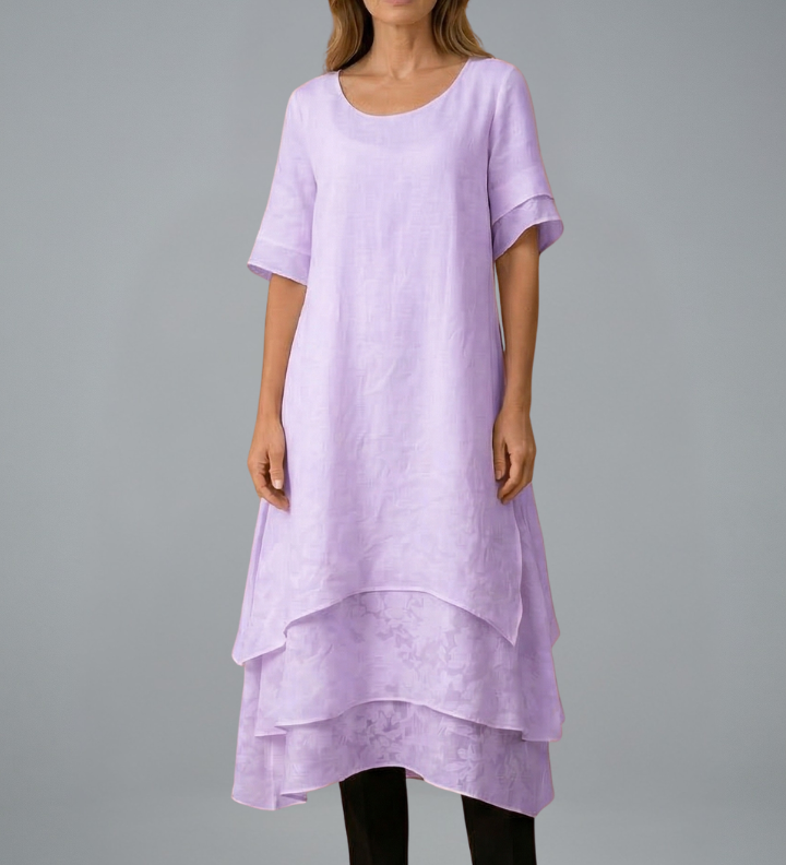 Damen Midi-Kleid mit offenem Ausschnitt und fließendem Rock