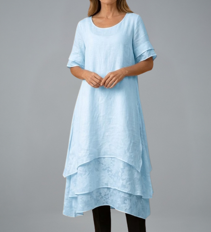 Damen Midi-Kleid mit offenem Ausschnitt und fließendem Rock