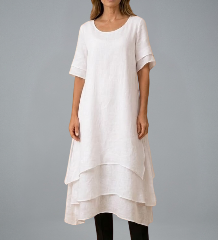Damen Midi-Kleid mit offenem Ausschnitt und fließendem Rock