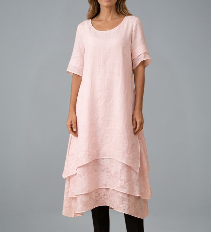 Damen Midi-Kleid mit offenem Ausschnitt und fließendem Rock
