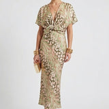 Damen Midi Kleid mit Plisseerock und Blumenmuster